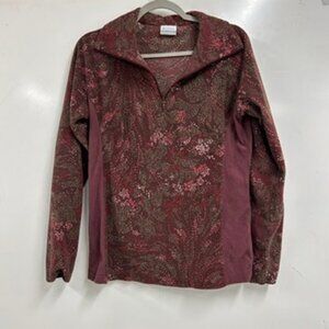 0389 Columbia Large Burgundy Floral Fleece Pullover Jacket | Cozy Outdoor Core
